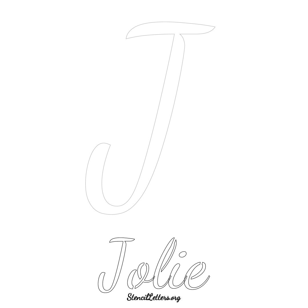 Jolie printable name initial stencil in Cursive Script Lettering