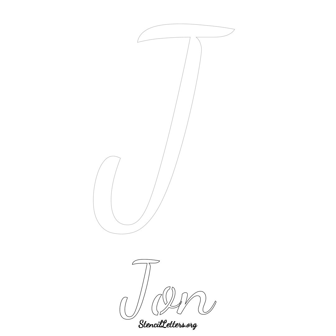 Jon printable name initial stencil in Cursive Script Lettering