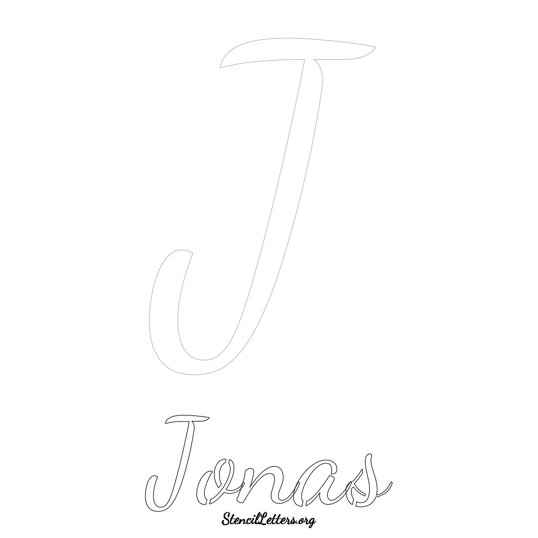 Jonas printable name initial stencil in Cursive Script Lettering