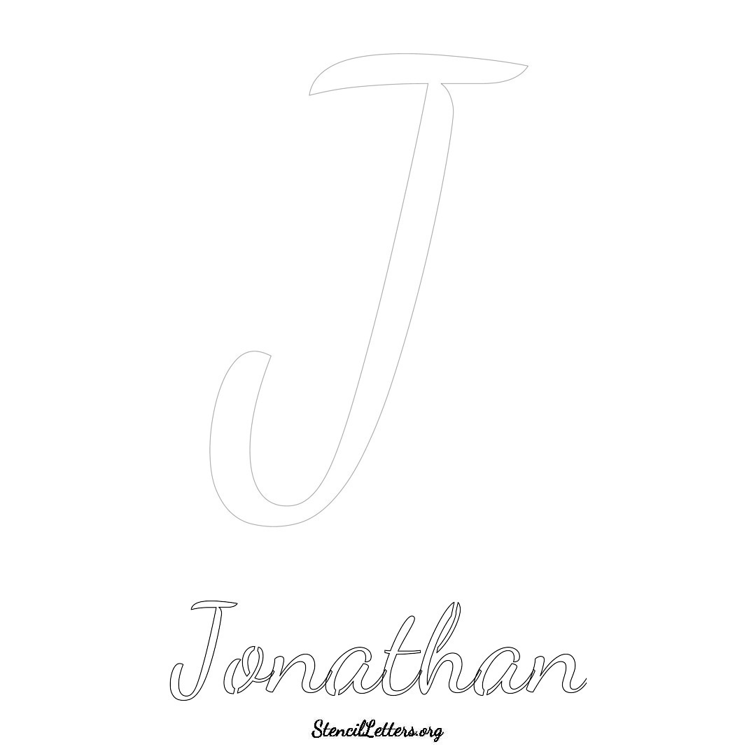 Jonathan printable name initial stencil in Cursive Script Lettering