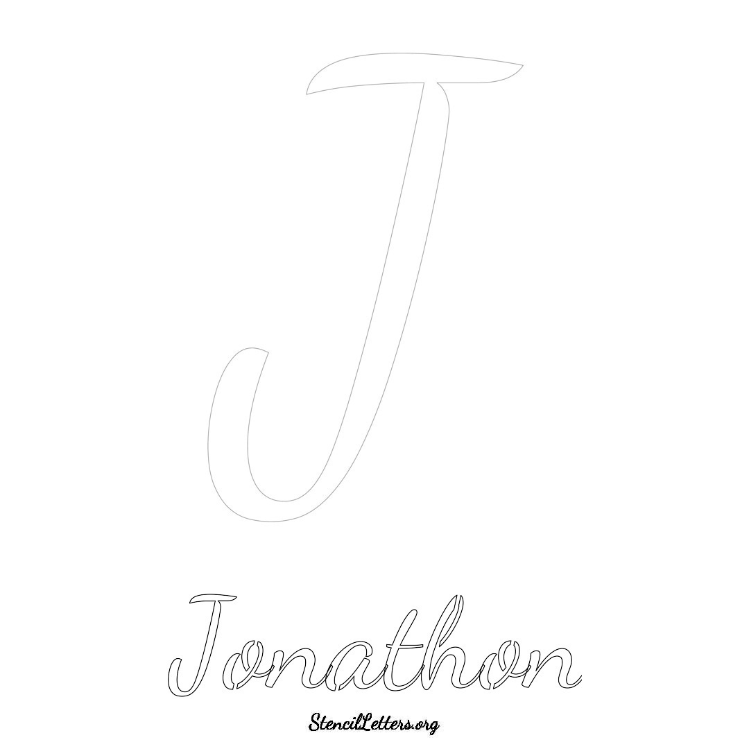 Jonathon printable name initial stencil in Cursive Script Lettering