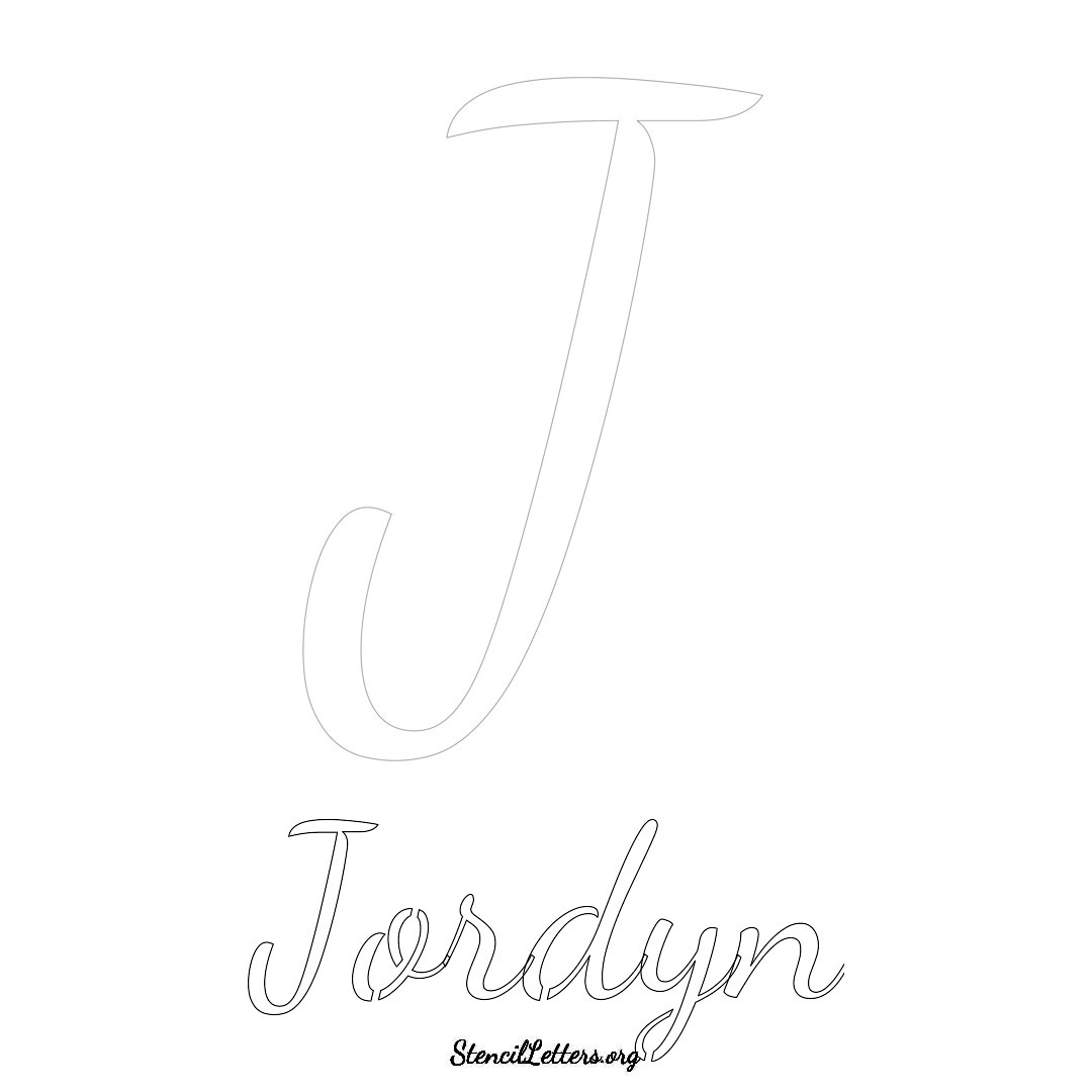 Jordyn printable name initial stencil in Cursive Script Lettering