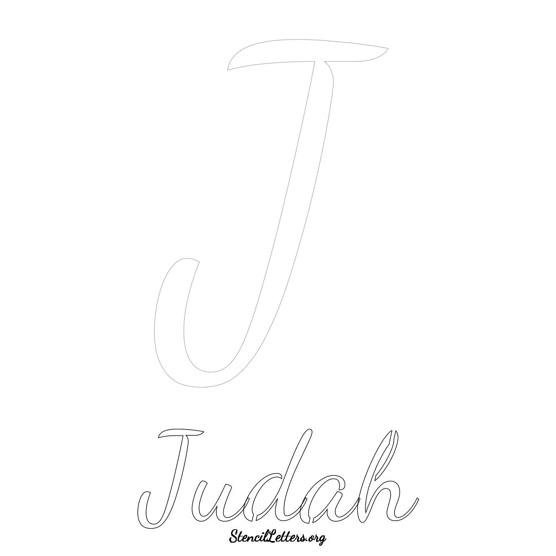 Judah printable name initial stencil in Cursive Script Lettering