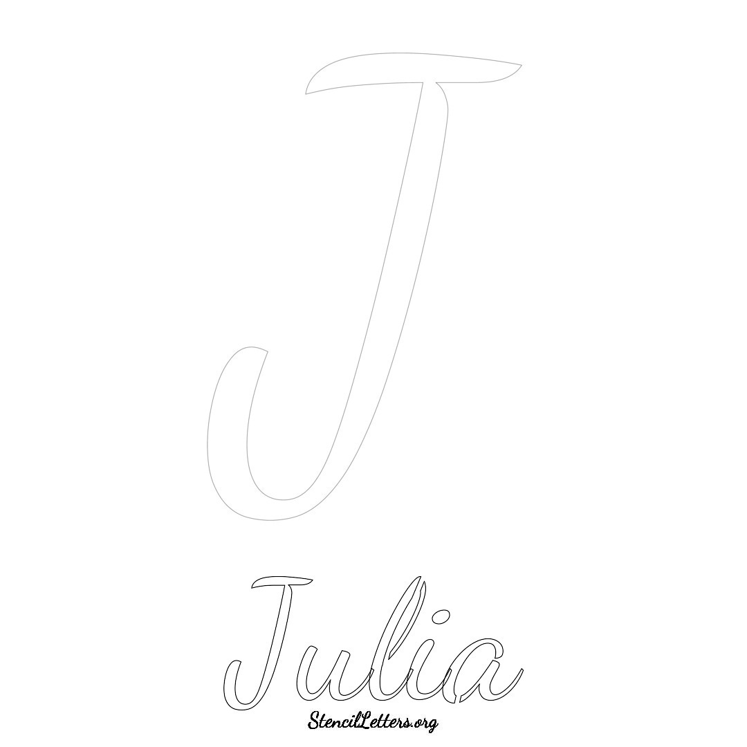 Julia printable name initial stencil in Cursive Script Lettering