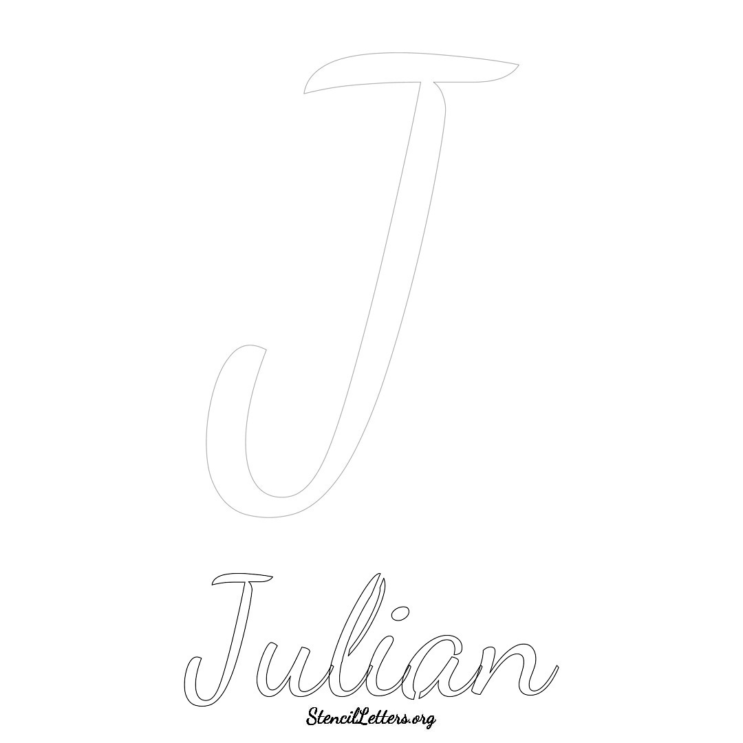 Julian printable name initial stencil in Cursive Script Lettering