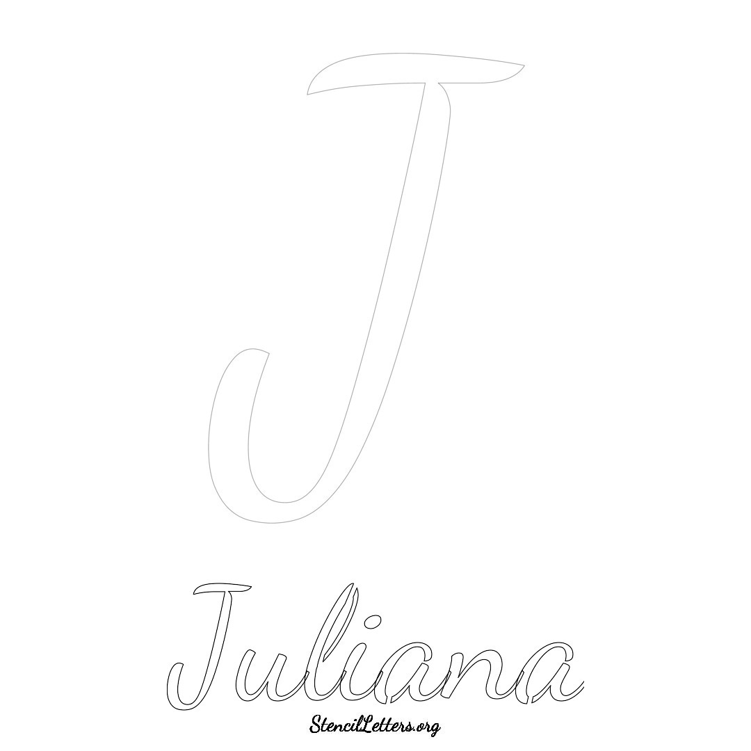 Juliana printable name initial stencil in Cursive Script Lettering