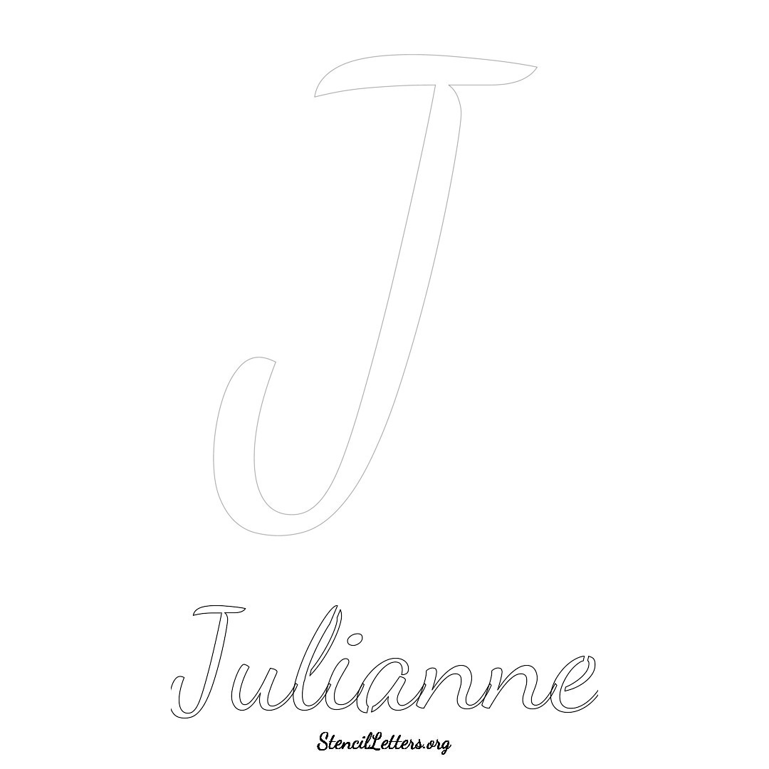 Julianne printable name initial stencil in Cursive Script Lettering