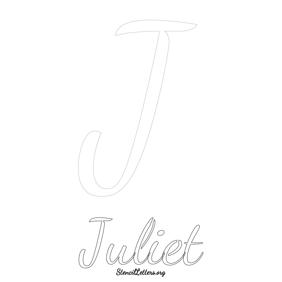 Juliet printable name initial stencil in Cursive Script Lettering