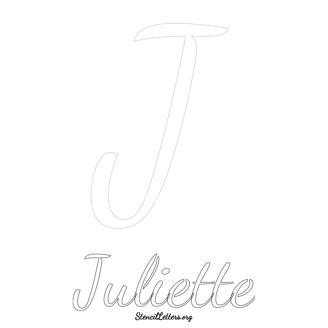 Juliette printable name initial stencil in Cursive Script Lettering