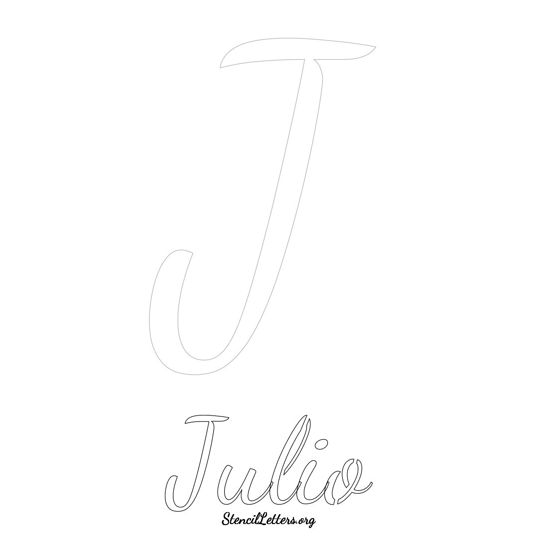 Julio printable name initial stencil in Cursive Script Lettering