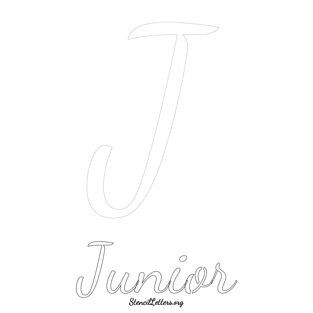 Junior printable name initial stencil in Cursive Script Lettering