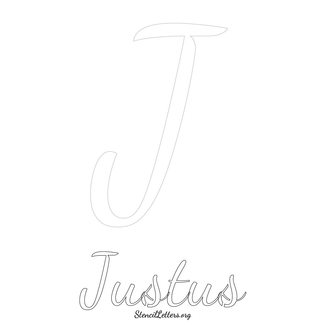 Justus printable name initial stencil in Cursive Script Lettering