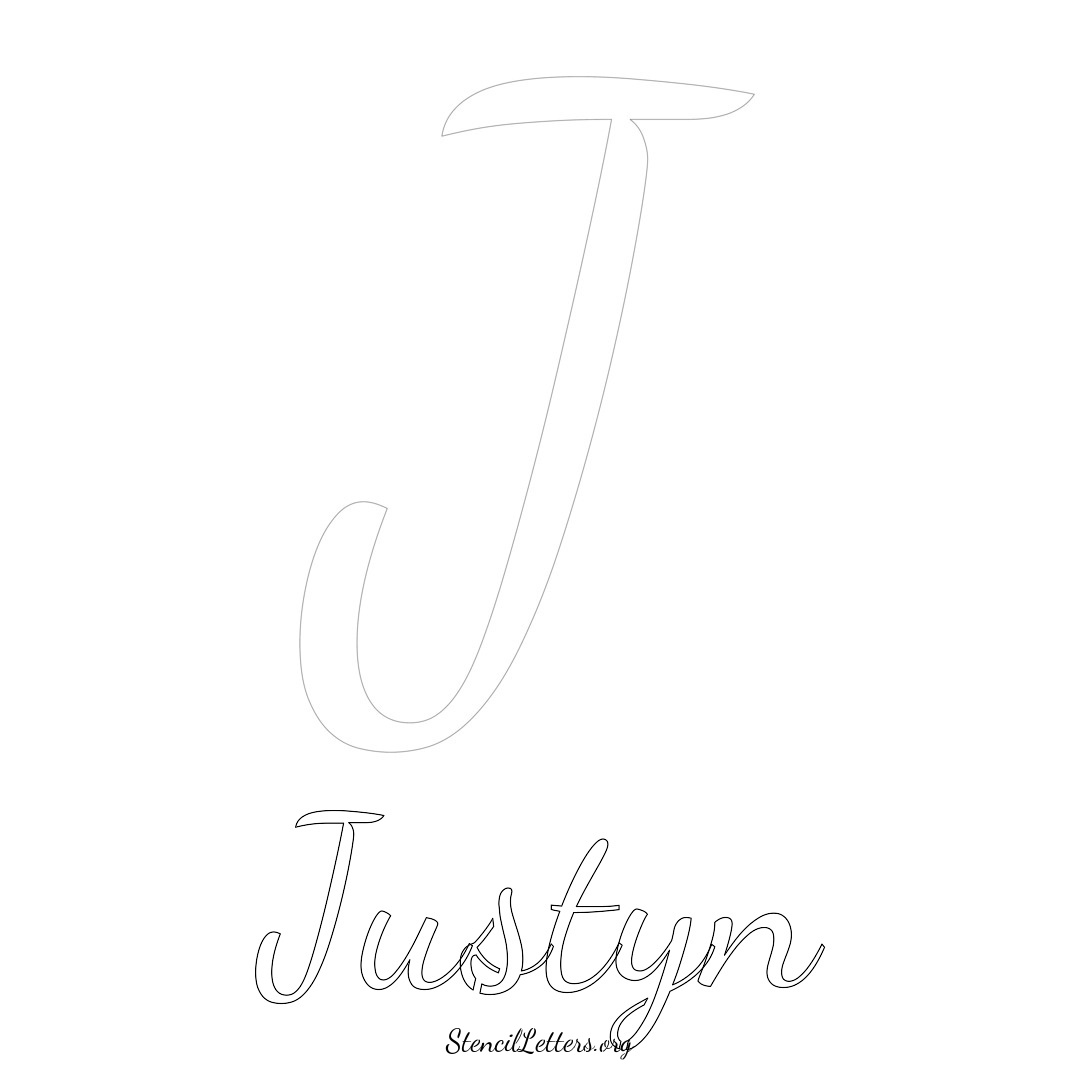 Justyn printable name initial stencil in Cursive Script Lettering