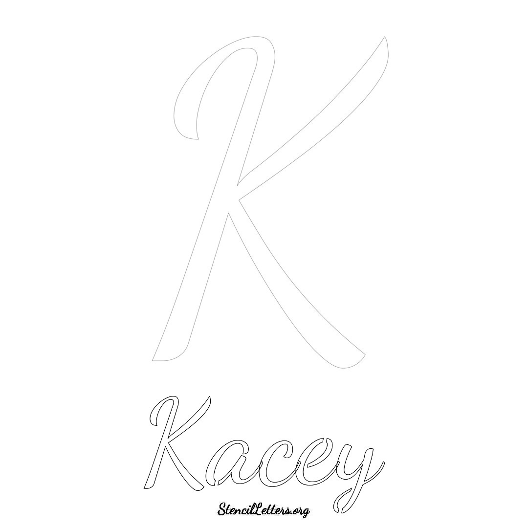 Kacey printable name initial stencil in Cursive Script Lettering