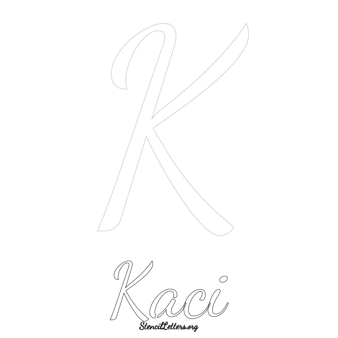 Kaci printable name initial stencil in Cursive Script Lettering