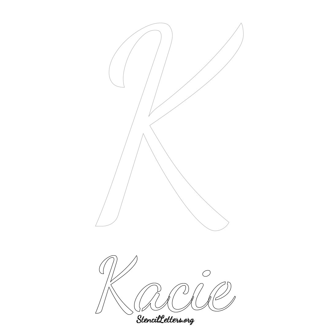 Kacie printable name initial stencil in Cursive Script Lettering