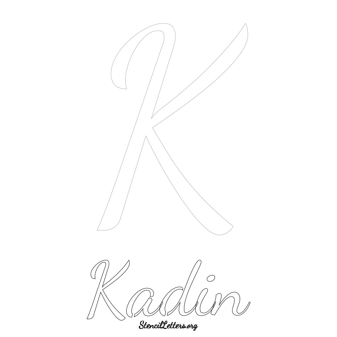 Kadin printable name initial stencil in Cursive Script Lettering