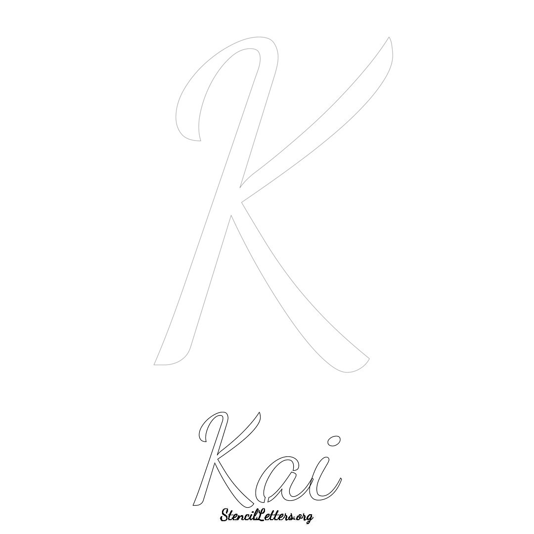 Kai printable name initial stencil in Cursive Script Lettering