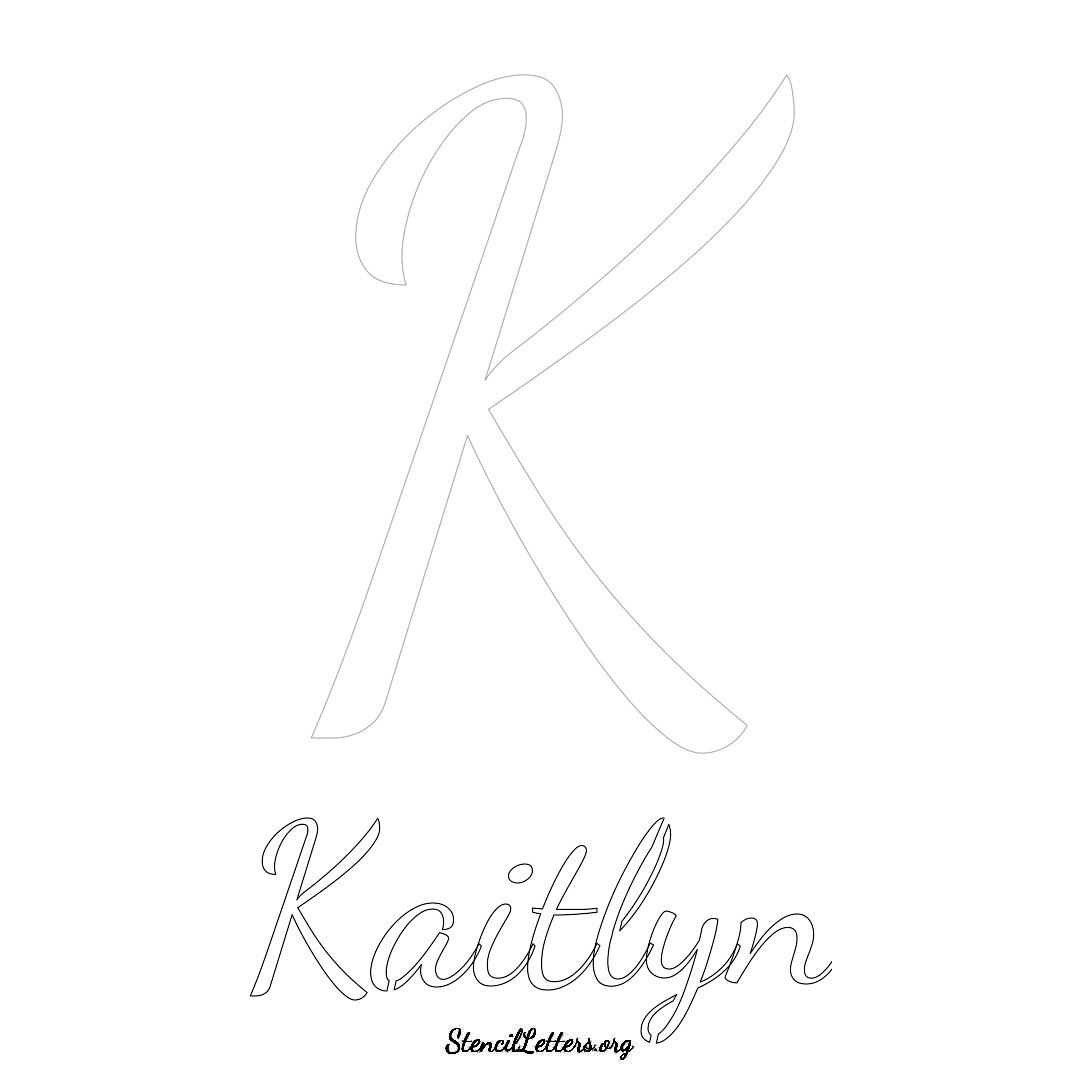 Kaitlyn printable name initial stencil in Cursive Script Lettering