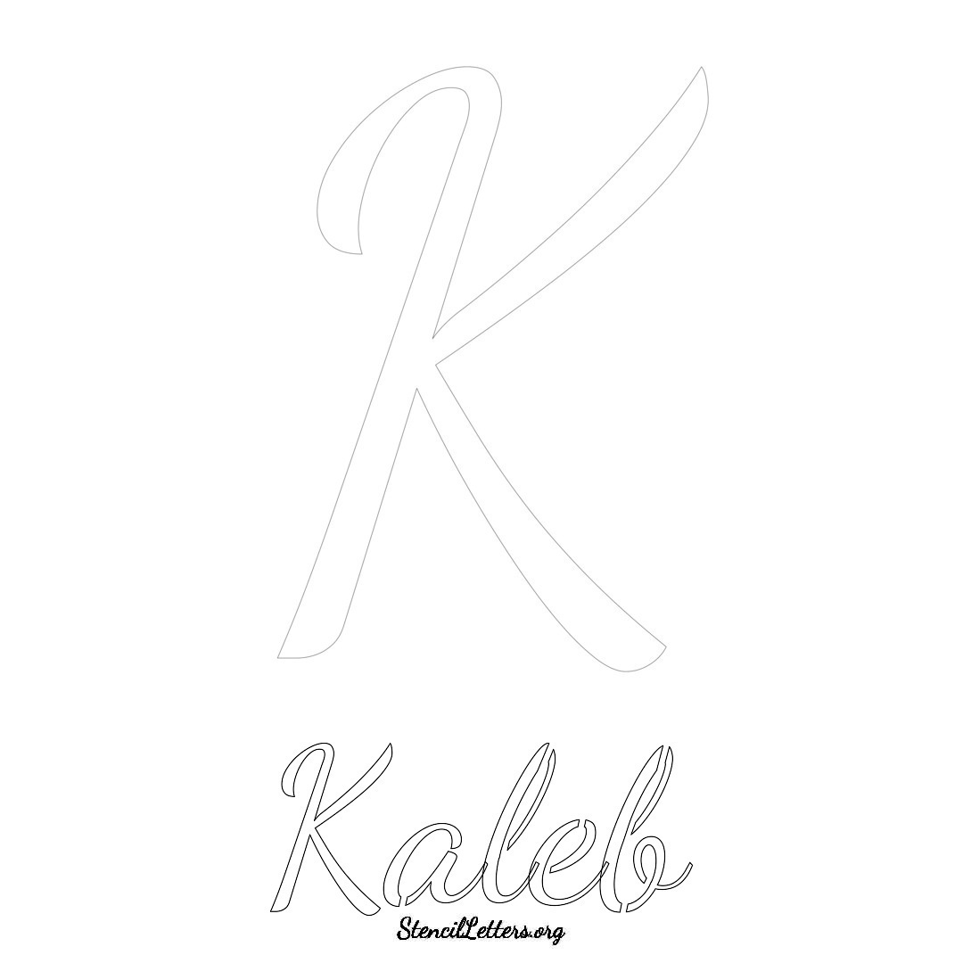 Kaleb printable name initial stencil in Cursive Script Lettering