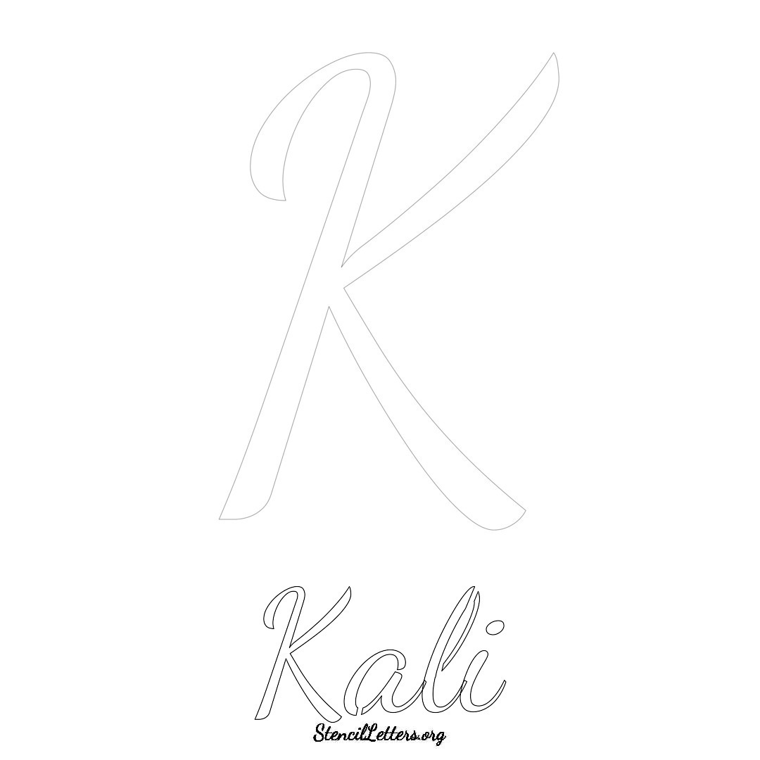 Kali printable name initial stencil in Cursive Script Lettering