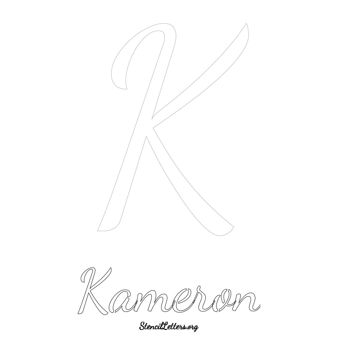 Kameron printable name initial stencil in Cursive Script Lettering