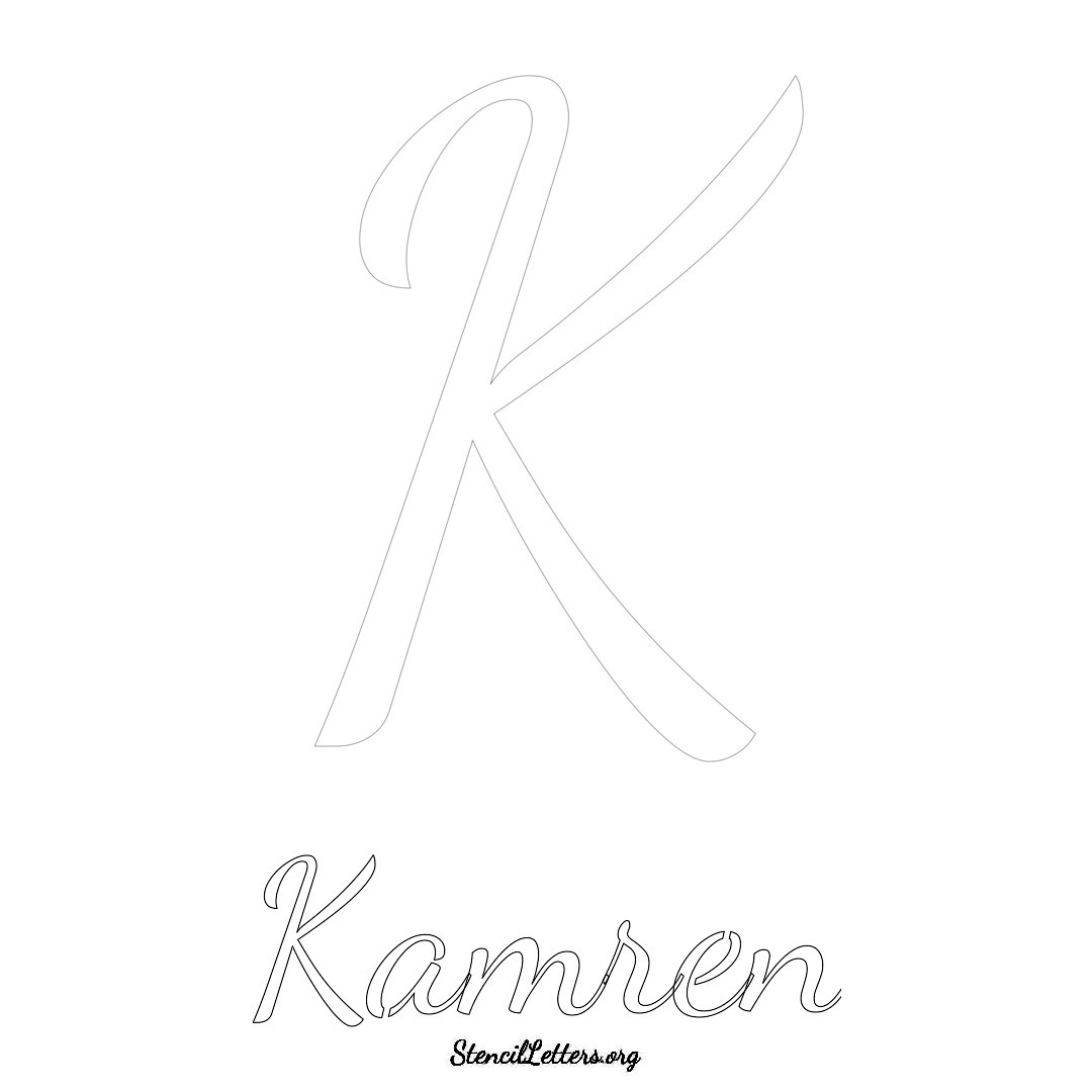 Kamren printable name initial stencil in Cursive Script Lettering