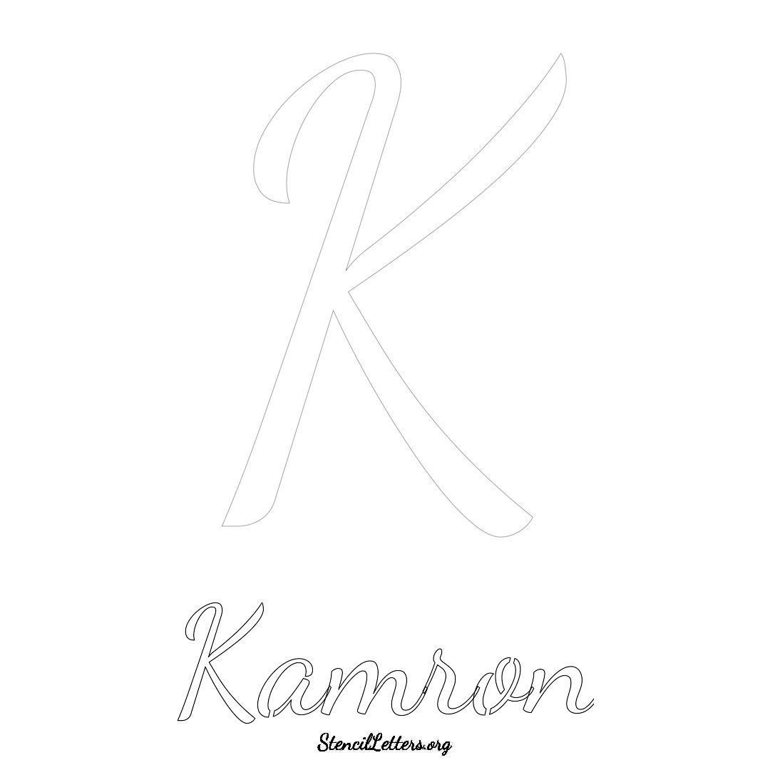 Kamron printable name initial stencil in Cursive Script Lettering