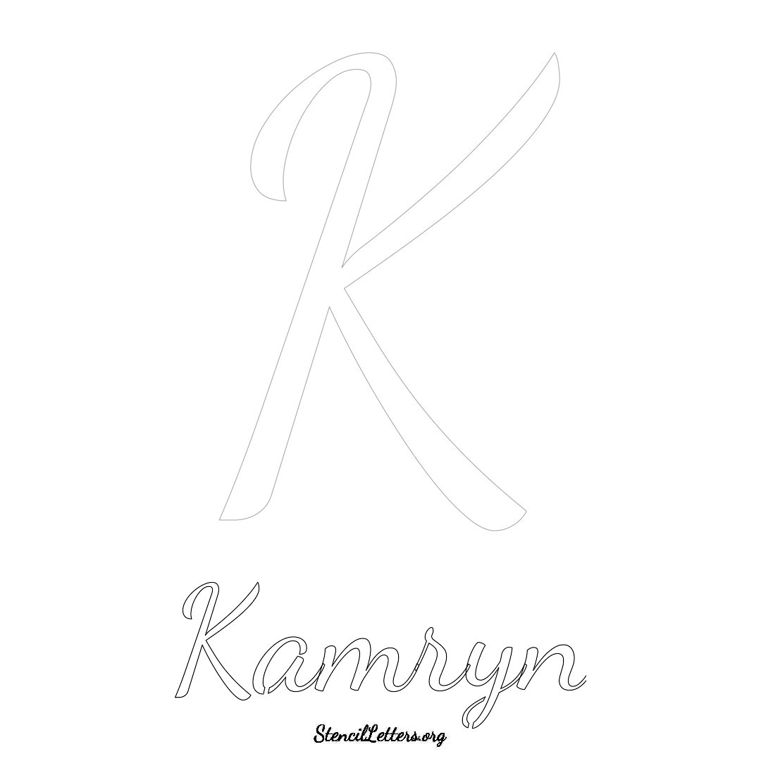 Kamryn printable name initial stencil in Cursive Script Lettering