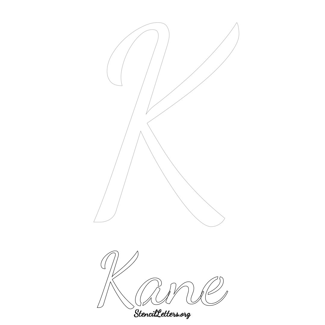 Kane printable name initial stencil in Cursive Script Lettering