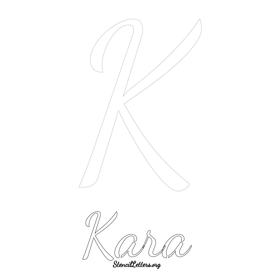 Kara printable name initial stencil in Cursive Script Lettering