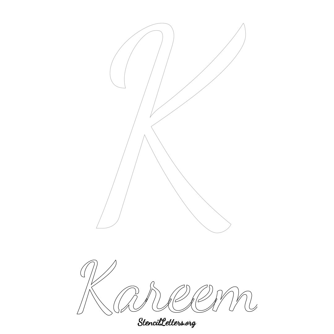 Kareem printable name initial stencil in Cursive Script Lettering