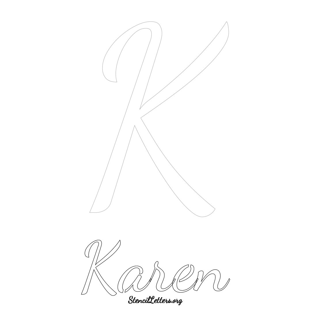 Karen printable name initial stencil in Cursive Script Lettering