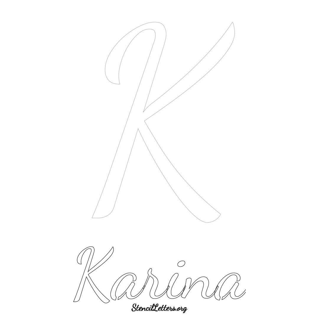 Karina printable name initial stencil in Cursive Script Lettering