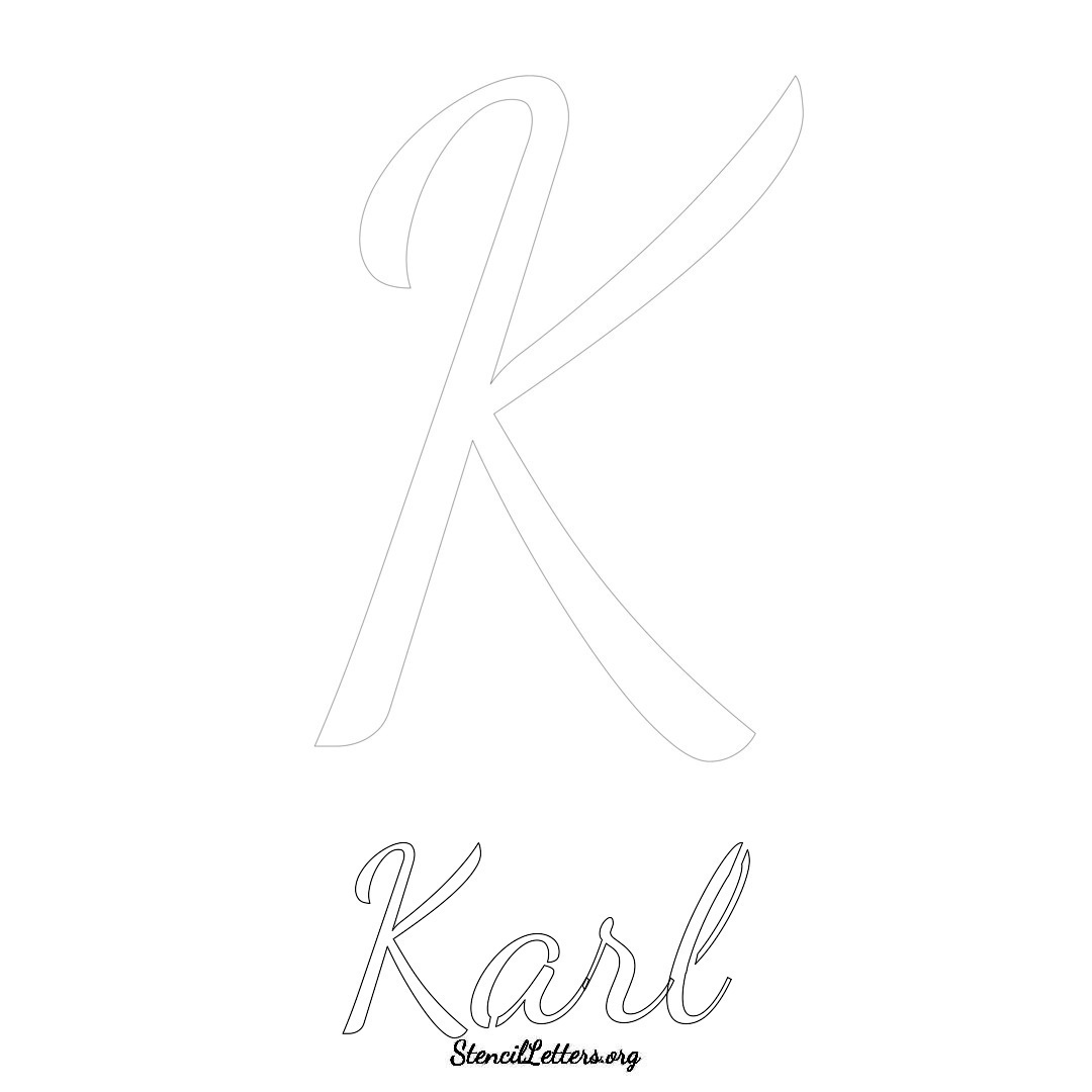 Karl printable name initial stencil in Cursive Script Lettering