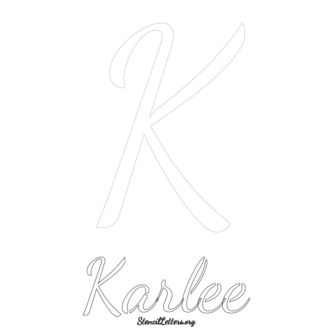 Karlee printable name initial stencil in Cursive Script Lettering