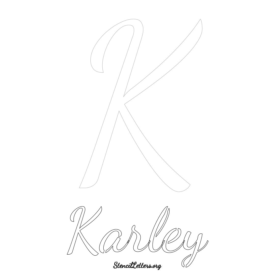 Karley printable name initial stencil in Cursive Script Lettering