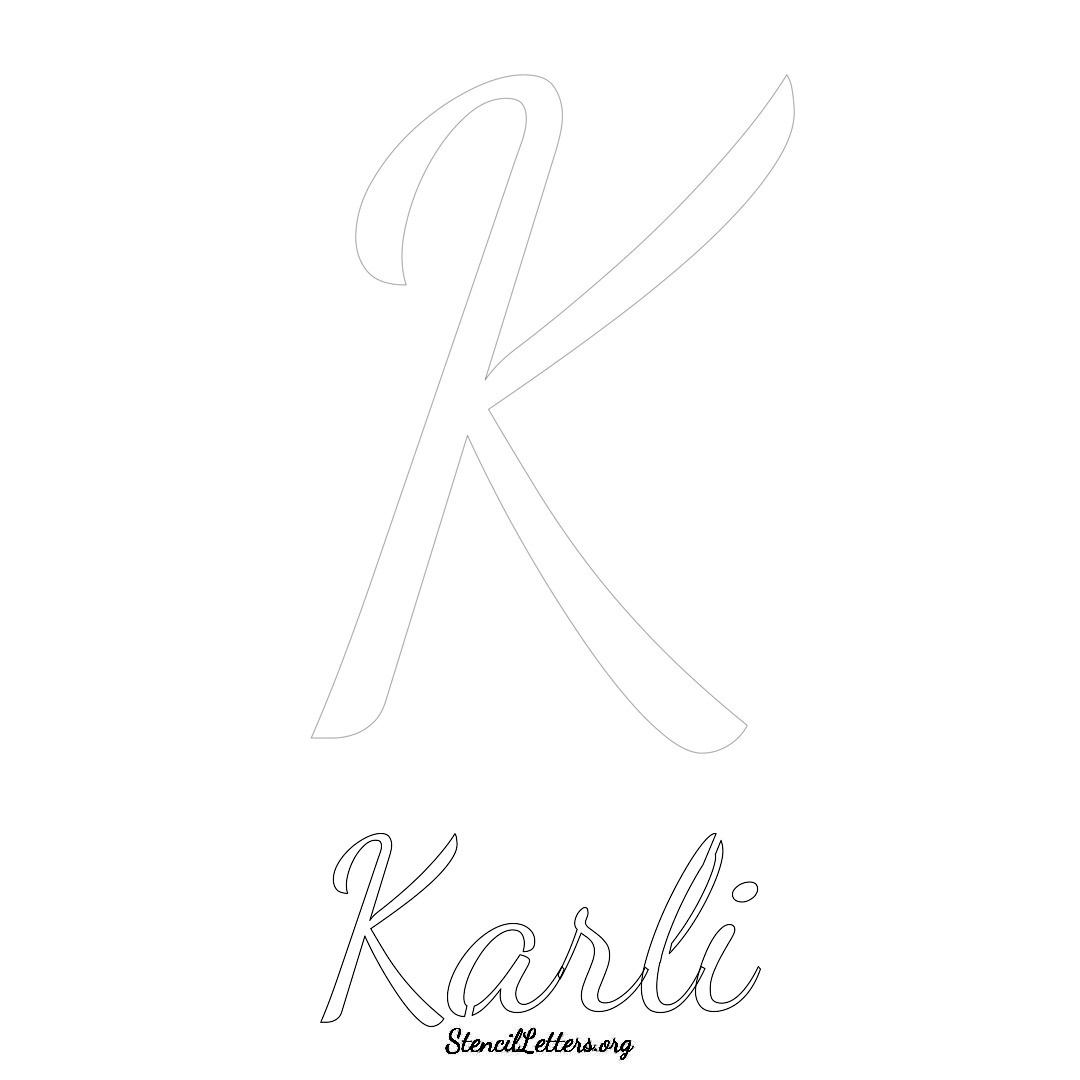 Karli printable name initial stencil in Cursive Script Lettering