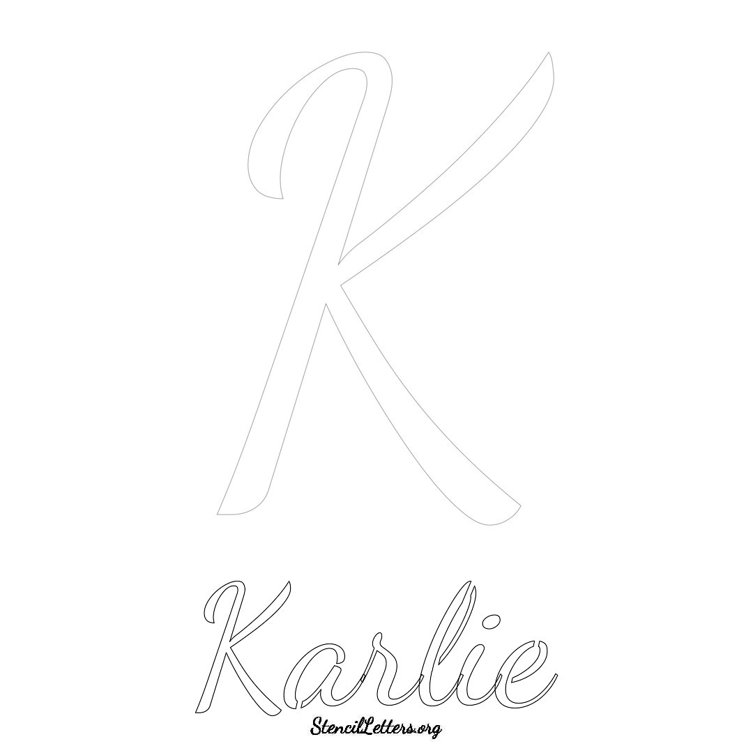 Karlie printable name initial stencil in Cursive Script Lettering