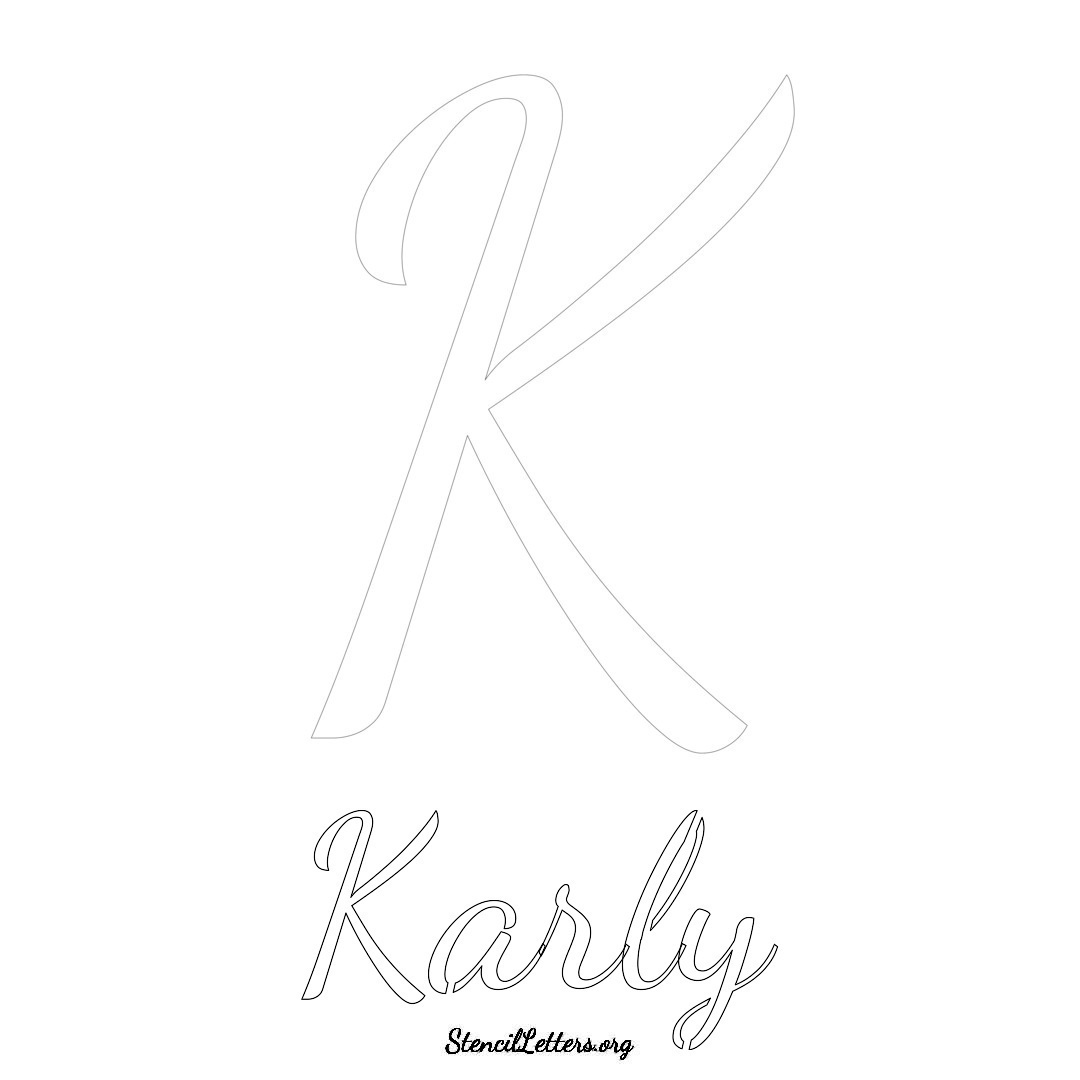 Karly printable name initial stencil in Cursive Script Lettering