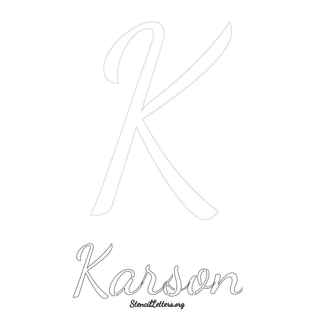 Karson printable name initial stencil in Cursive Script Lettering