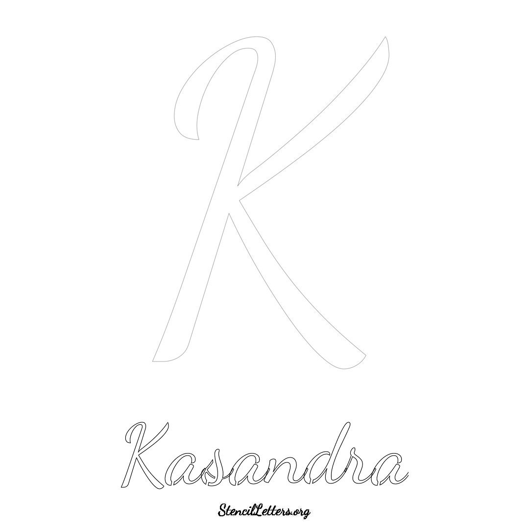 Kasandra printable name initial stencil in Cursive Script Lettering