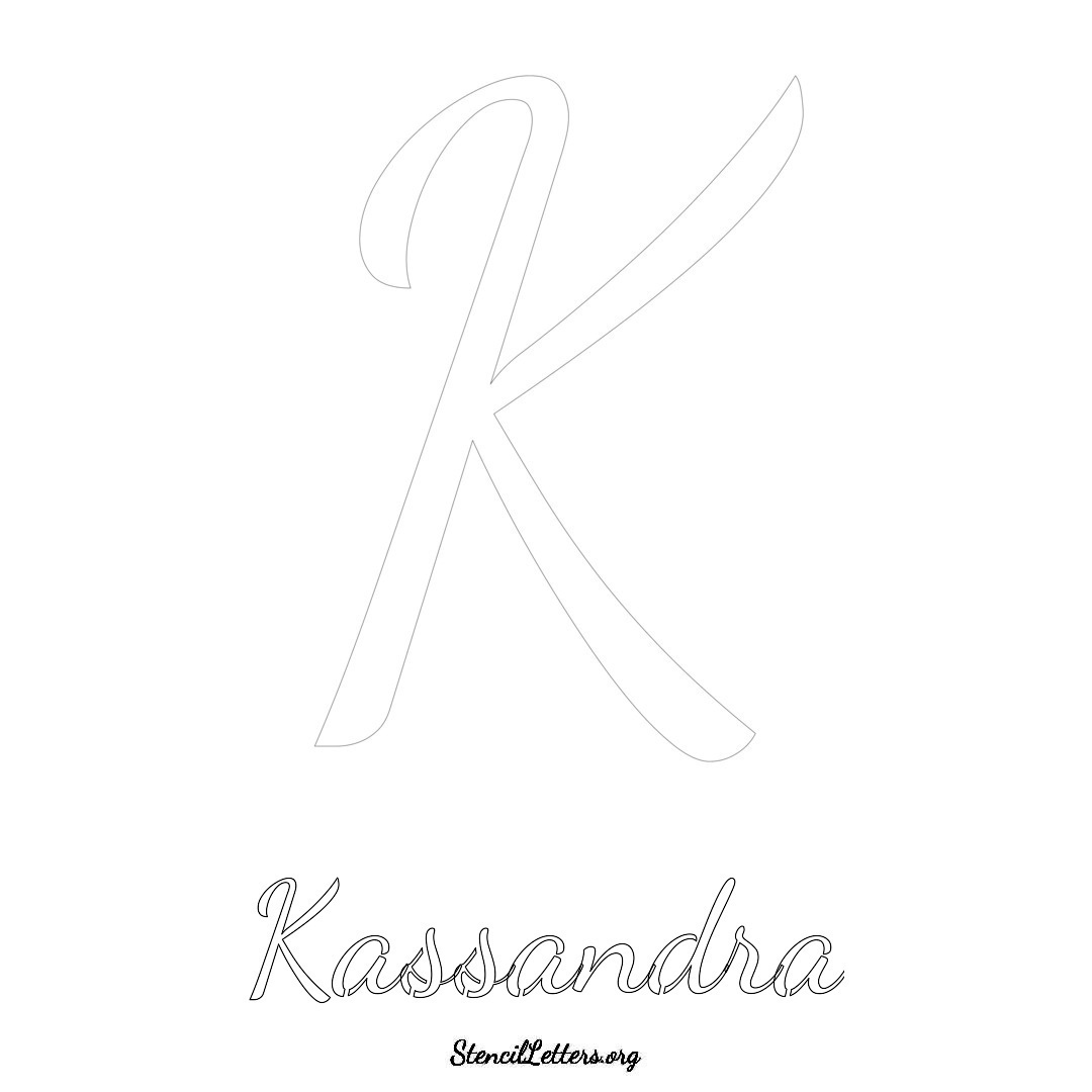 Kassandra printable name initial stencil in Cursive Script Lettering