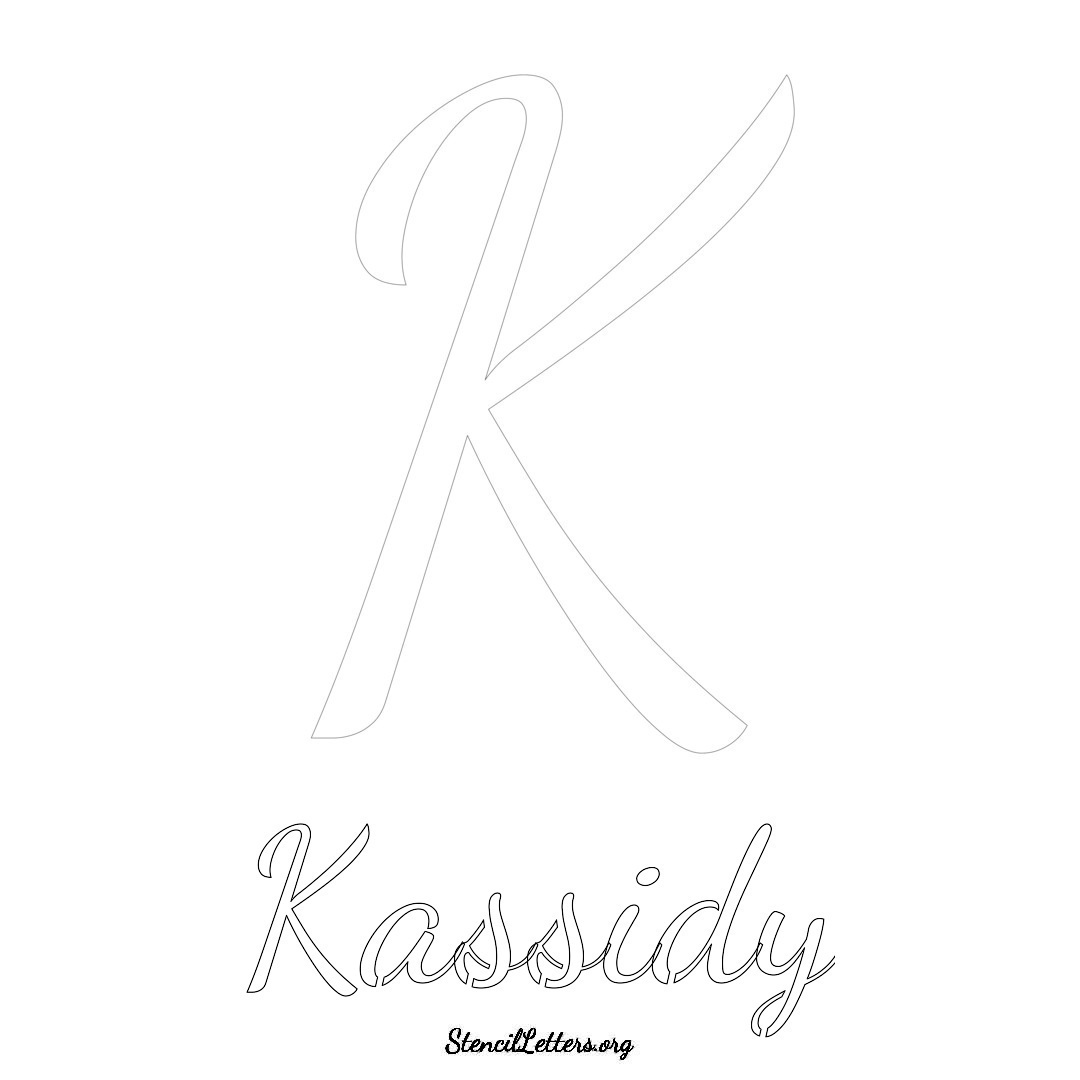 Kassidy printable name initial stencil in Cursive Script Lettering