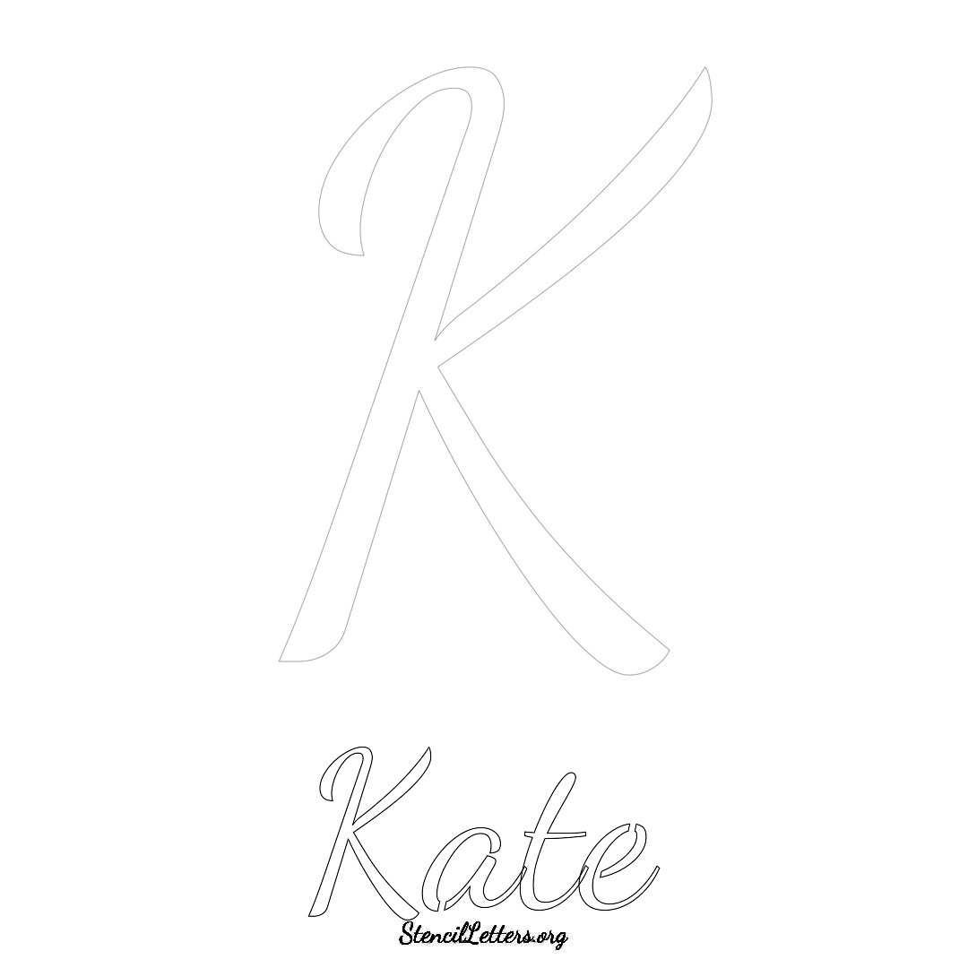 Kate printable name initial stencil in Cursive Script Lettering