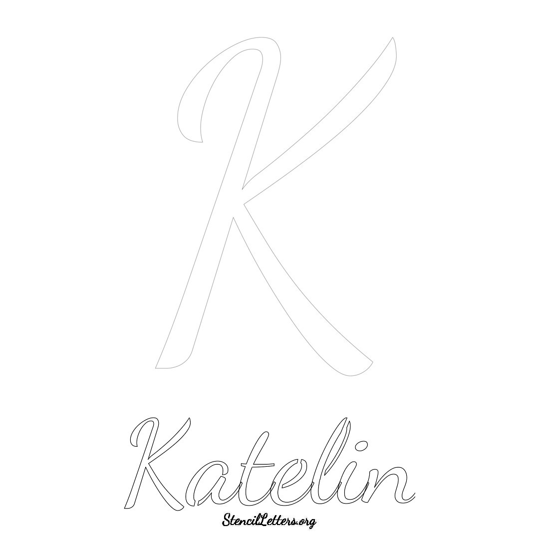 Katelin printable name initial stencil in Cursive Script Lettering