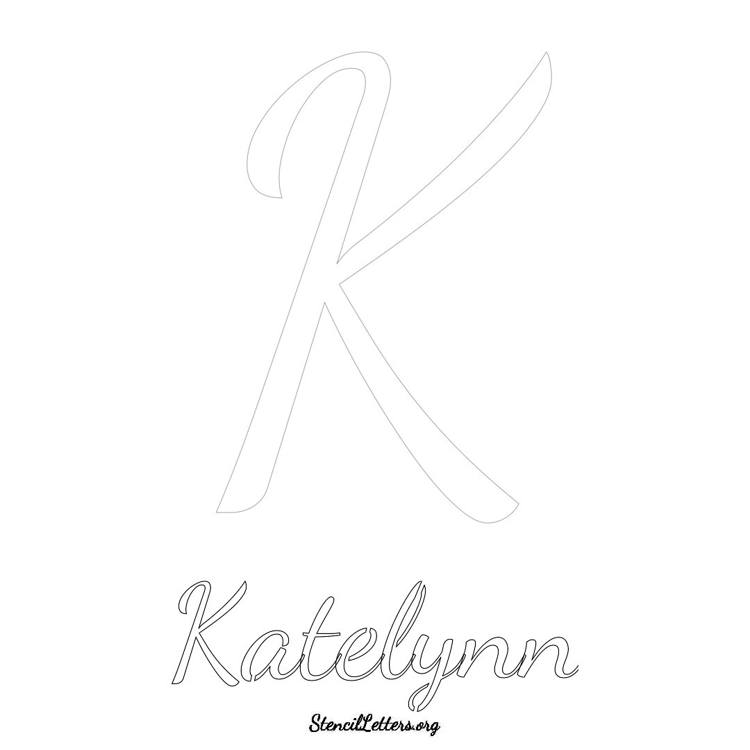 Katelynn printable name initial stencil in Cursive Script Lettering