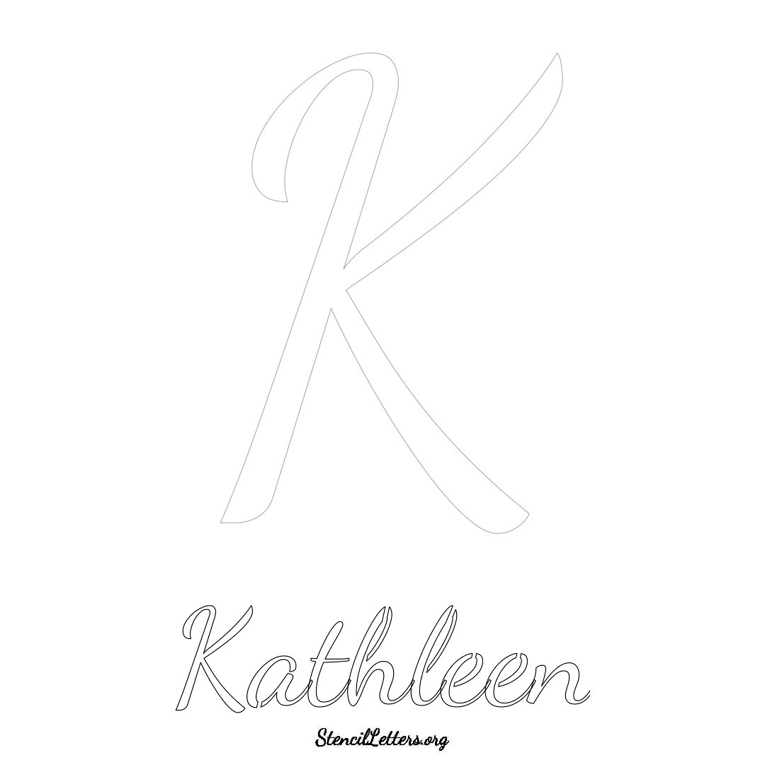 Kathleen printable name initial stencil in Cursive Script Lettering