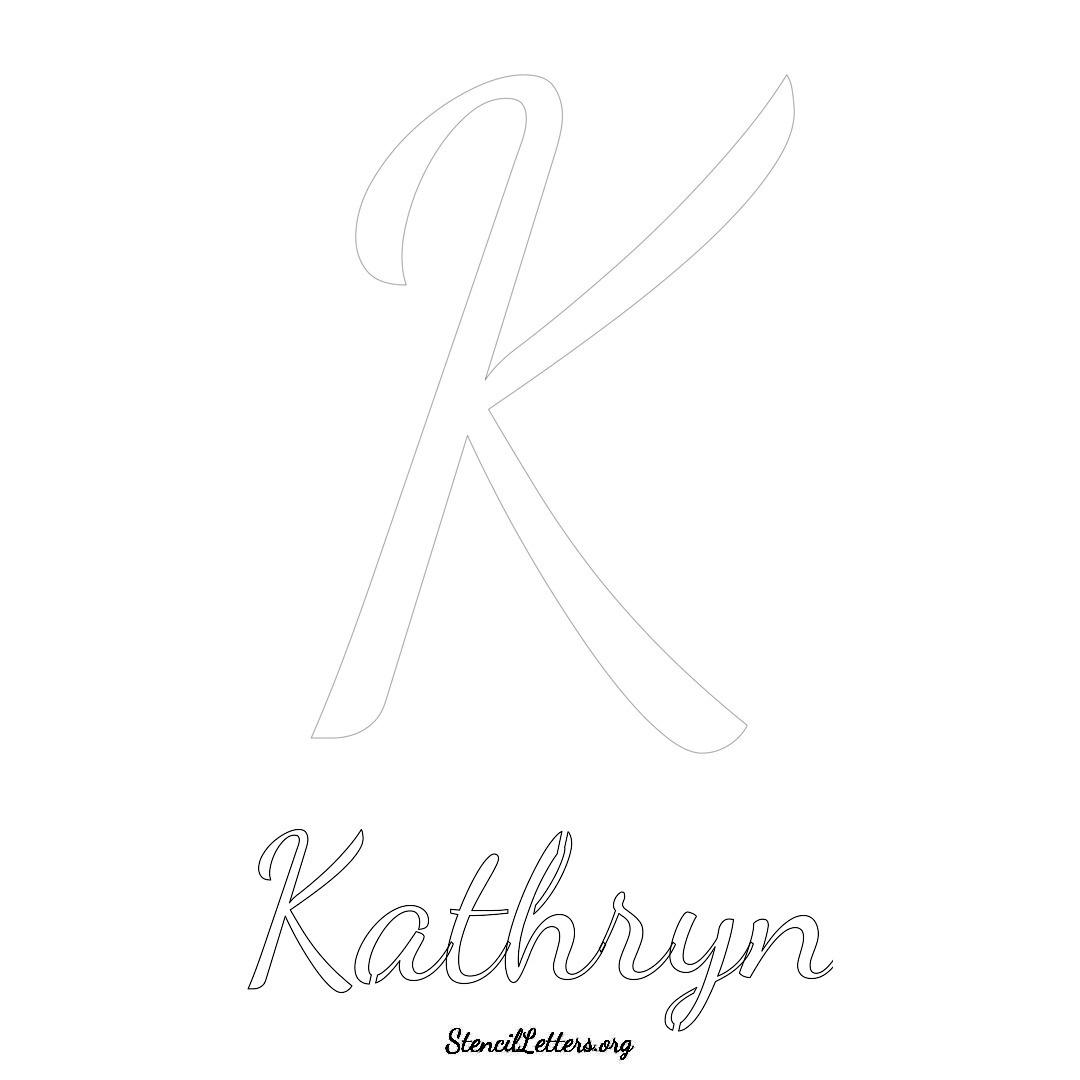 Kathryn printable name initial stencil in Cursive Script Lettering