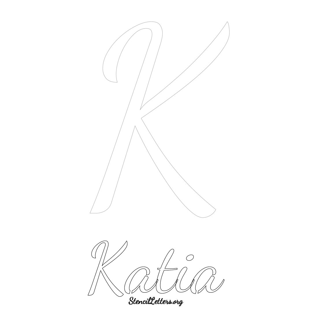 Katia printable name initial stencil in Cursive Script Lettering